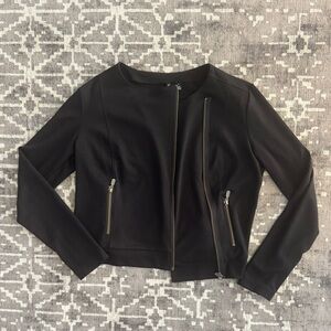 Black Women's Jacket moto Waterfall Asymmetrical Zip Cropped just above waist